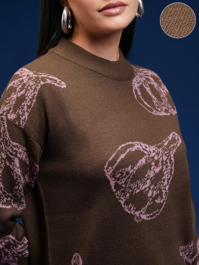 Tokyo Talkies Women Purple Round Neck Sweater - Purple - Image 5