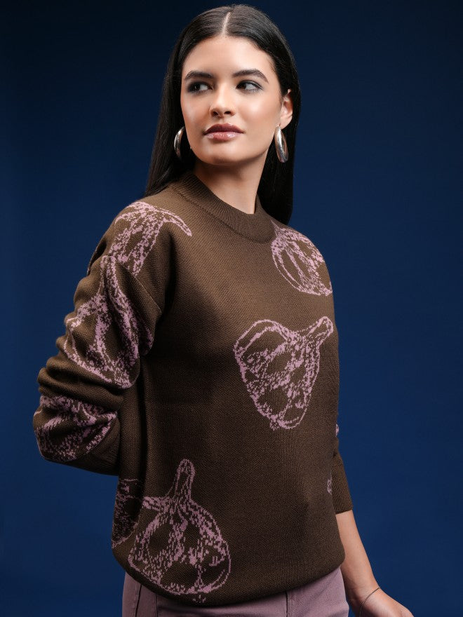Tokyo Talkies Women Purple Round Neck Sweater - Purple - Image 6