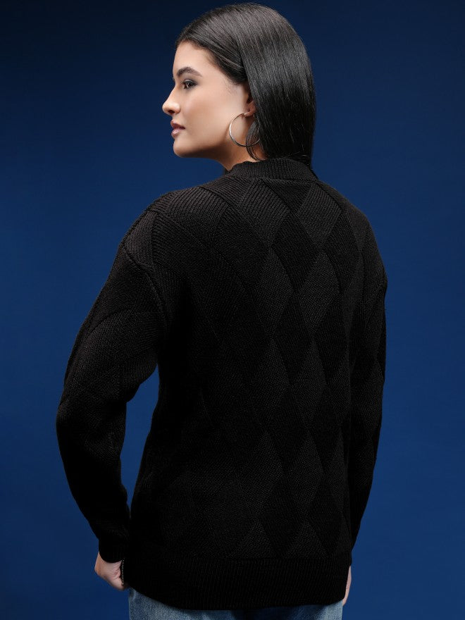 Tokyo Talkies Women Black Round Neck Sweater - Black - Image 3