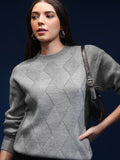 Tokyo Talkies Women Grey Round Neck Sweater - Grey - Image 1