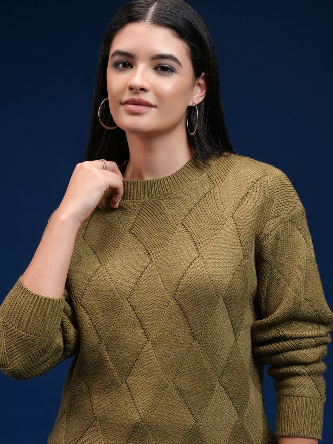 Tokyo Talkies Women Grey Round Neck Sweater - Grey - Image 1