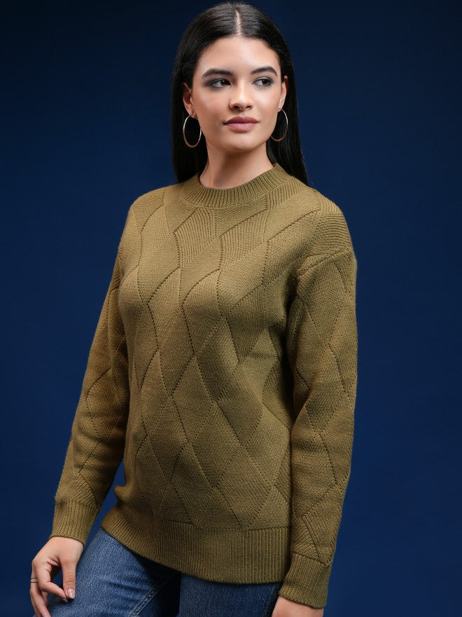 Tokyo Talkies Women Grey Round Neck Sweater - Grey - Image 4