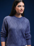 Tokyo Talkies Women Blue Round Neck Sweater - Blue - Image 1