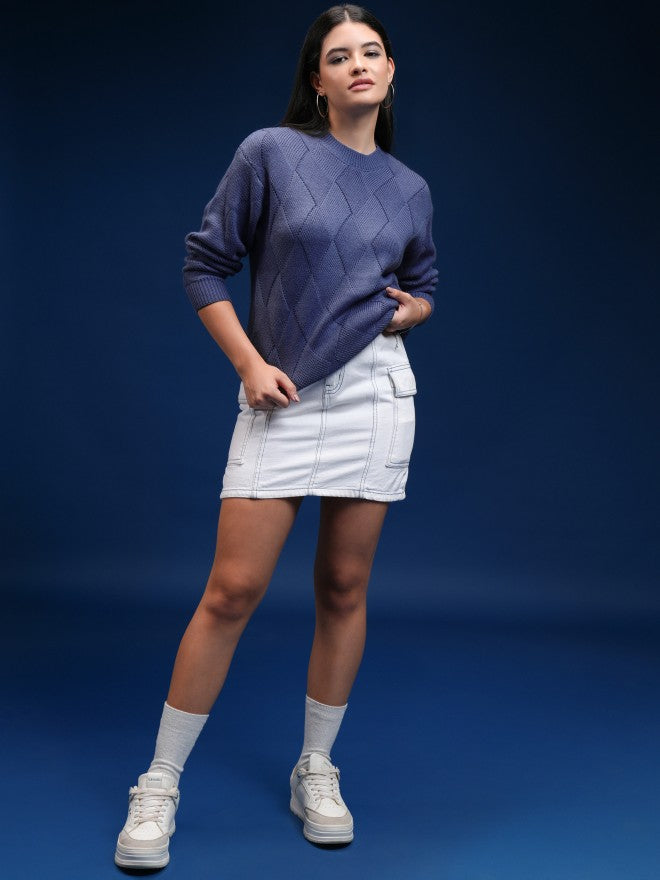 Tokyo Talkies Women Blue Round Neck Sweater - Blue - Image 2