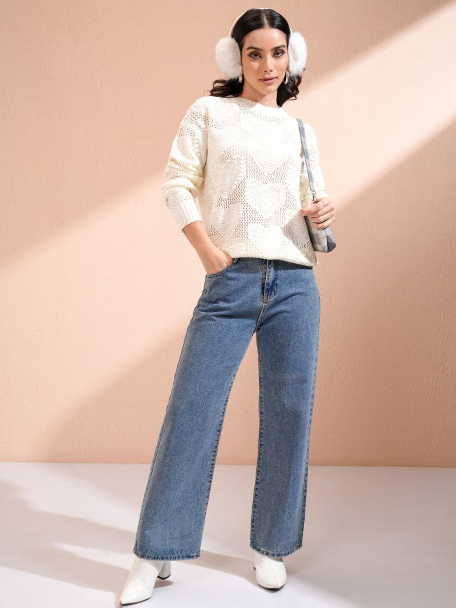 Tokyo Talkies Women Off White Round Neck Sweater - Off White - Image 2