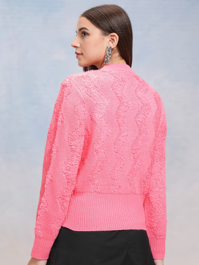 Tokyo Talkies Women Pink Round Neck Sweater - Pink - Image 3