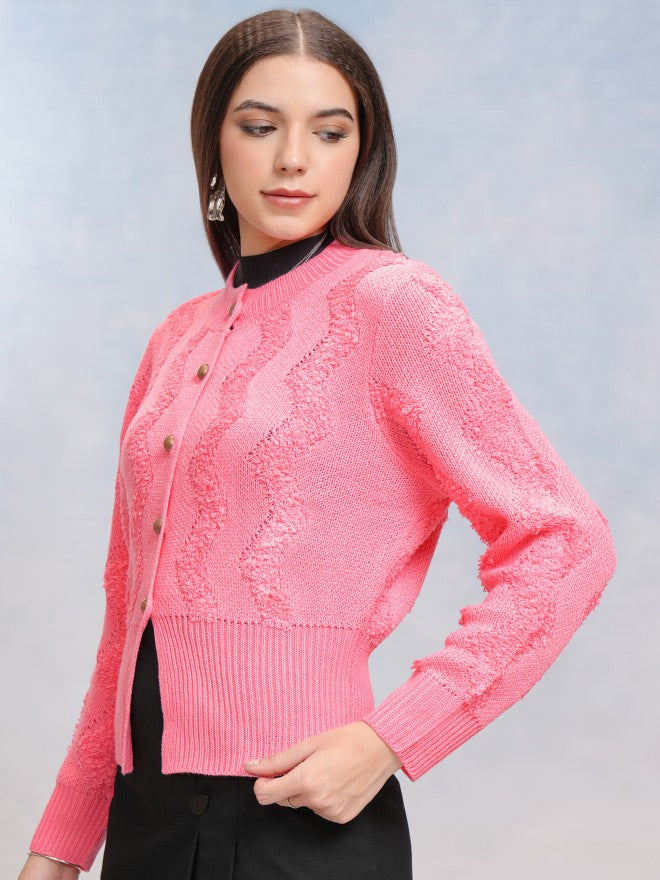 Tokyo Talkies Women Pink Round Neck Sweater - Pink - Image 4