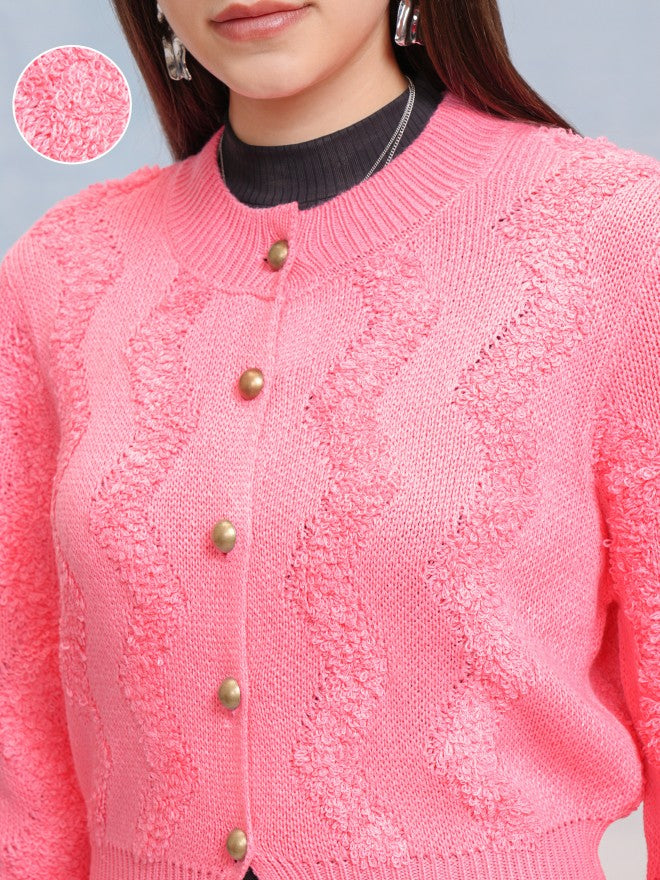 Tokyo Talkies Women Pink Round Neck Sweater - Pink - Image 5