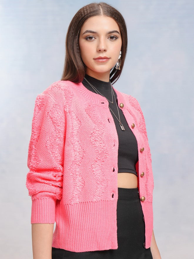 Tokyo Talkies Women Pink Round Neck Sweater - Pink - Image 6