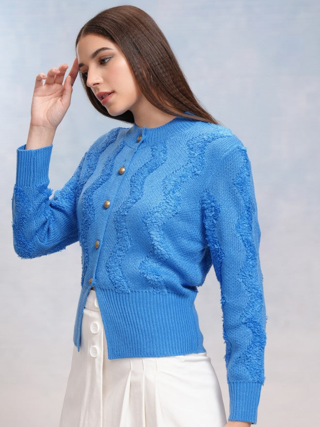 Tokyo Talkies Women Blue Round Neck Sweater - Blue - Image 4