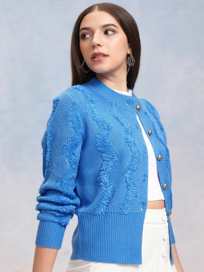 Tokyo Talkies Women Blue Round Neck Sweater - Blue - Image 6