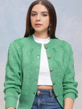Tokyo Talkies Women Green Round Neck Sweater - Green - Image 1