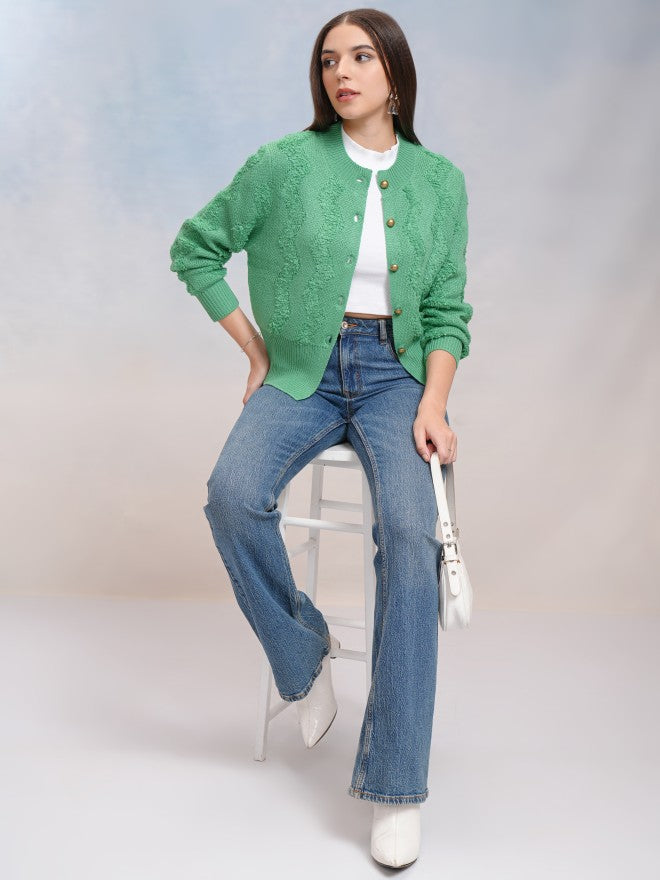 Tokyo Talkies Women Green Round Neck Sweater - Green - Image 2
