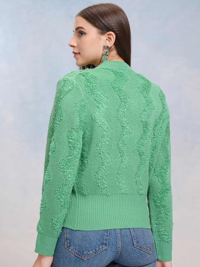 Tokyo Talkies Women Green Round Neck Sweater - Green - Image 3