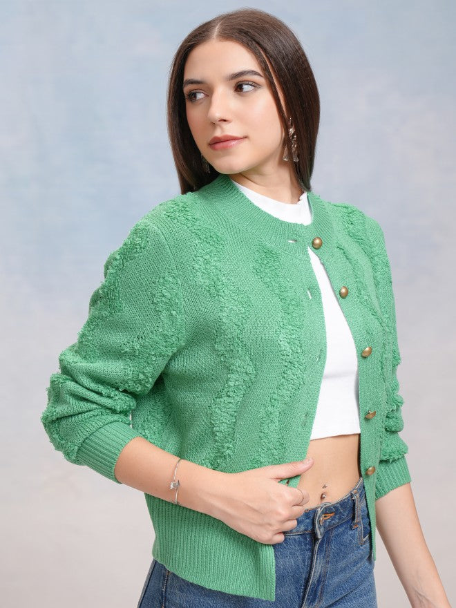 Tokyo Talkies Women Green Round Neck Sweater - Green - Image 6