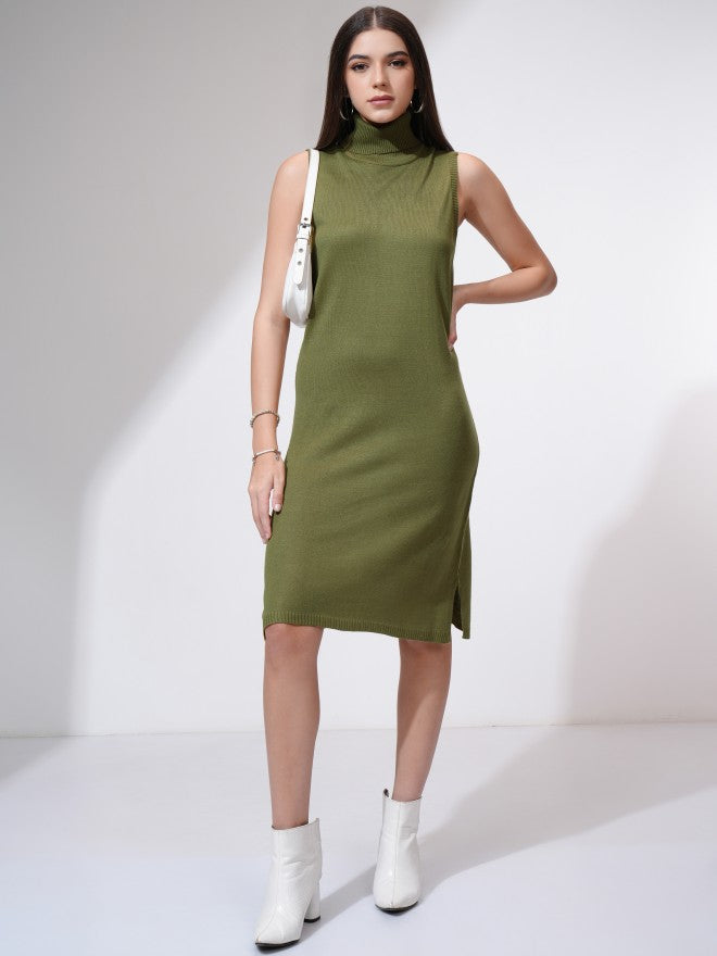 Tokyo Talkies Women Olive Solid Sheath Dress - Olive - Image 2