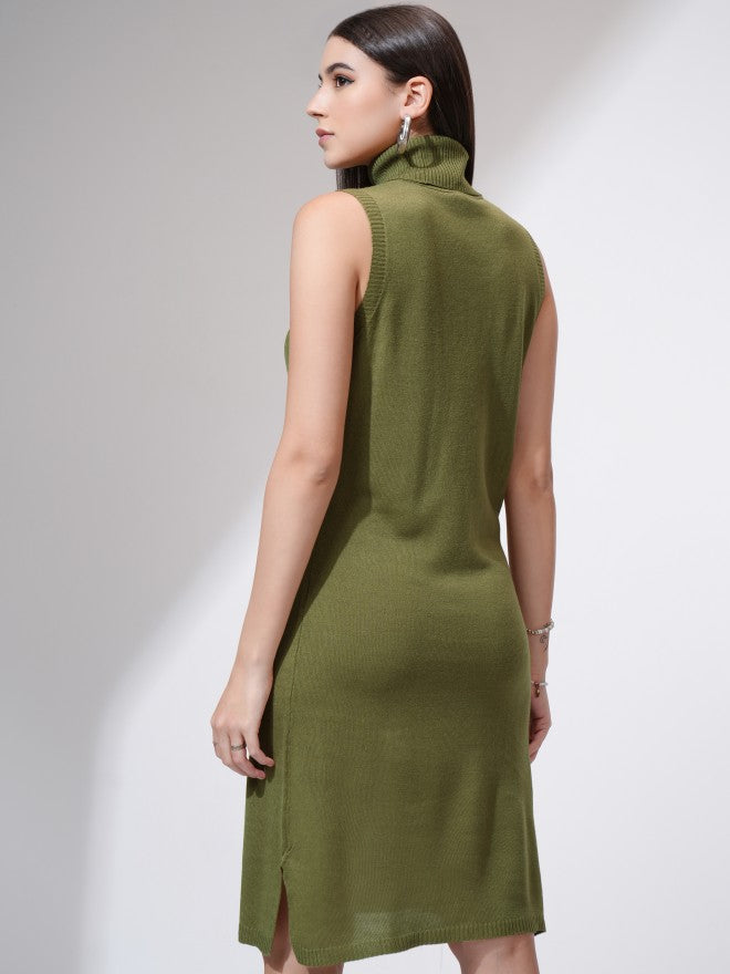 Tokyo Talkies Women Olive Solid Sheath Dress - Olive - Image 3