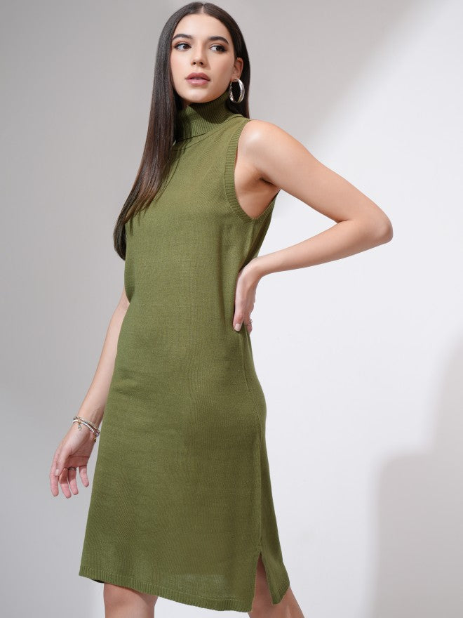 Tokyo Talkies Women Olive Solid Sheath Dress - Olive - Image 4