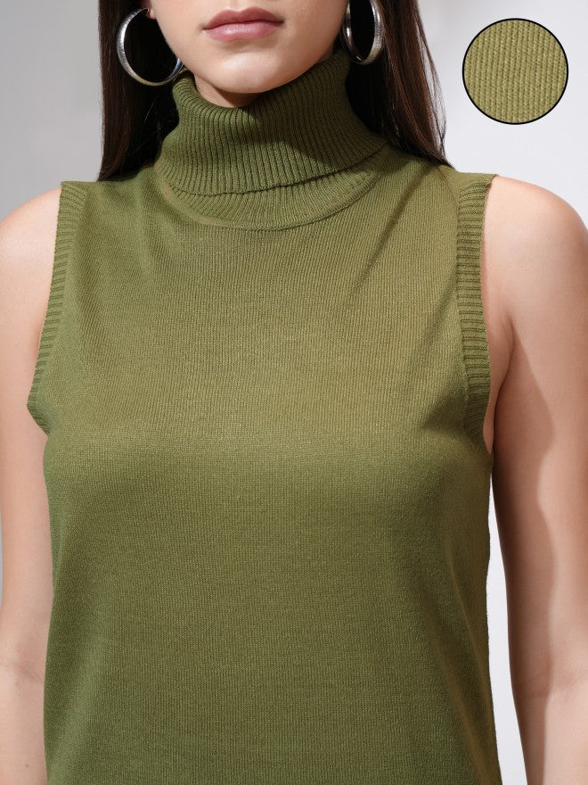 Tokyo Talkies Women Olive Solid Sheath Dress - Olive - Image 5