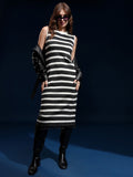 Tokyo Talkies Women Grey Striped Sheath Dress - Grey - Image 1