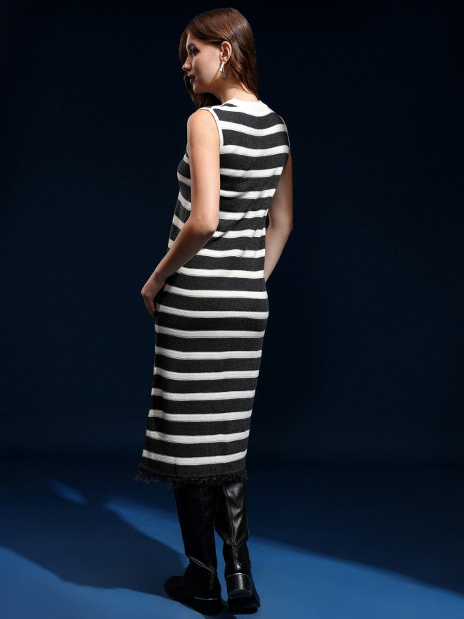 Tokyo Talkies Women Grey Striped Sheath Dress - Grey - Image 2