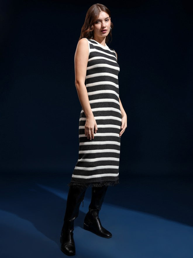 Tokyo Talkies Women Grey Striped Sheath Dress - Grey - Image 4