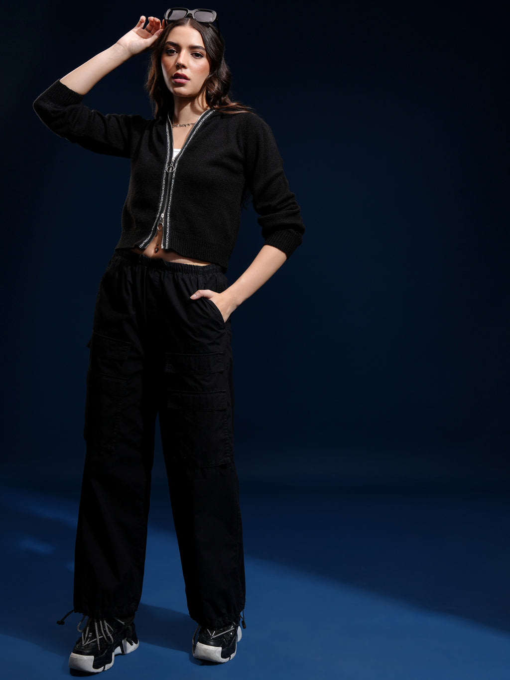 Tokyo Talkies Women Black Hood Sweater - Black - Image 2
