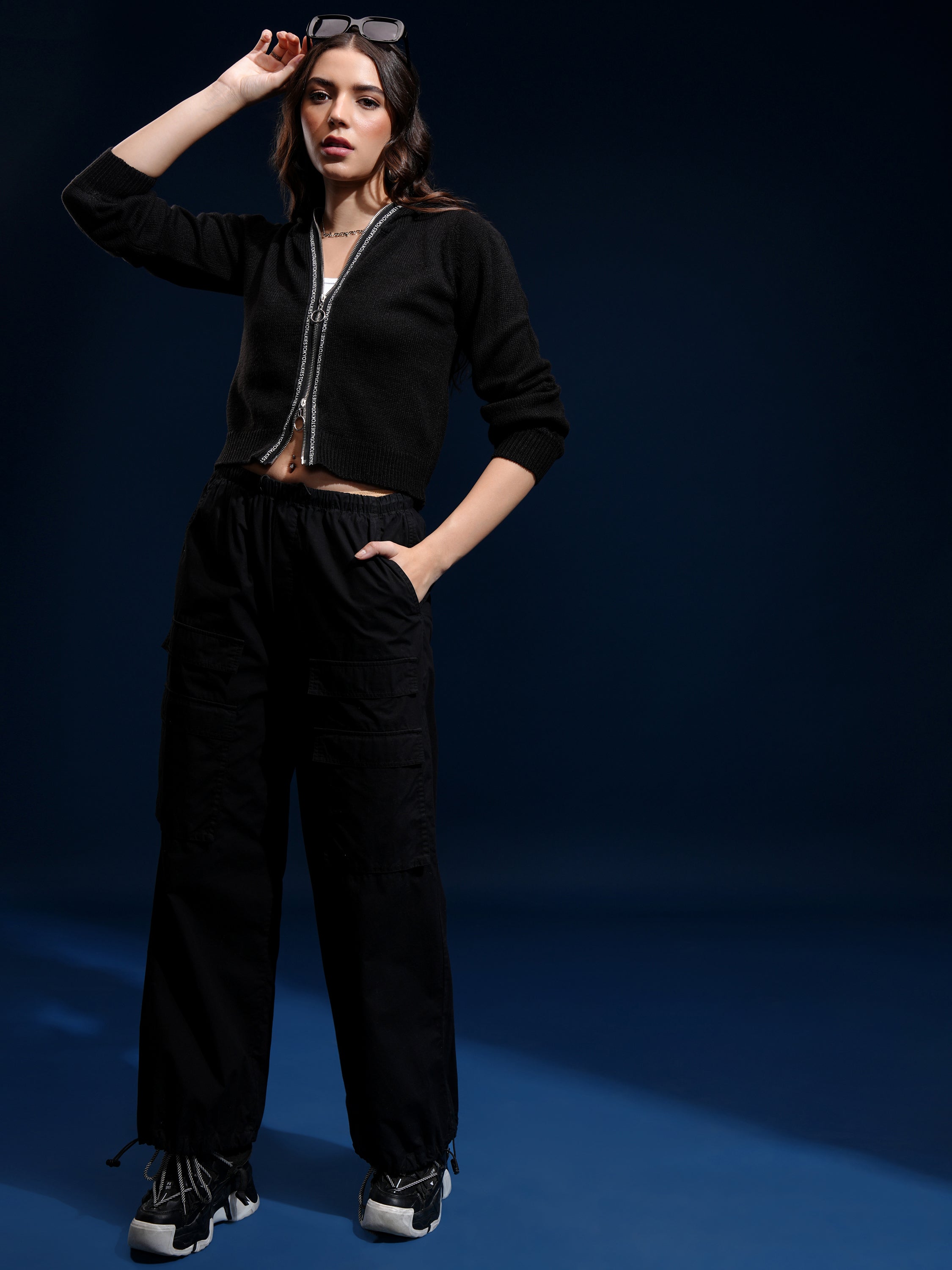 Tokyo Talkies Women Black Hood Sweater - Black - Image 2