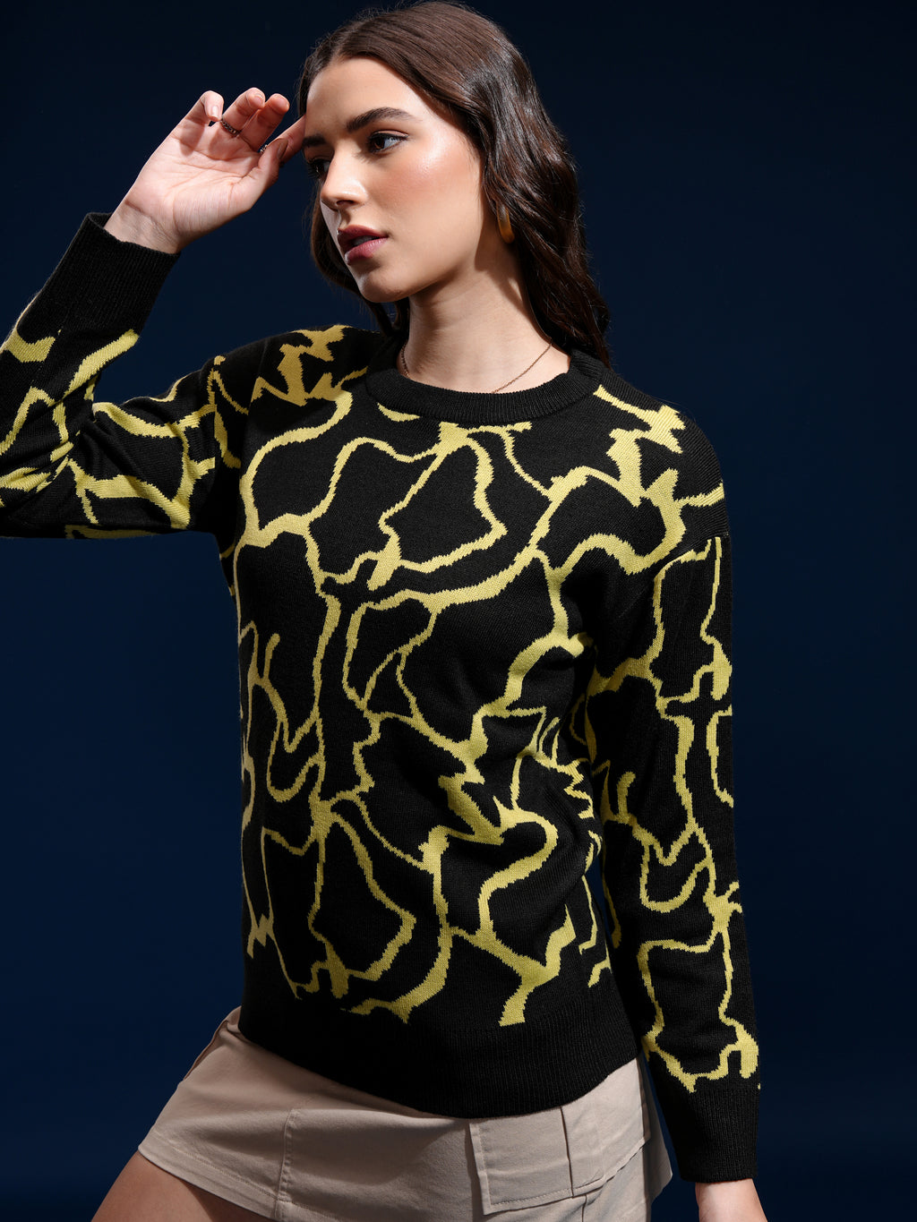 Tokyo Talkies Women Black Round Neck Sweater - Black - Image 4