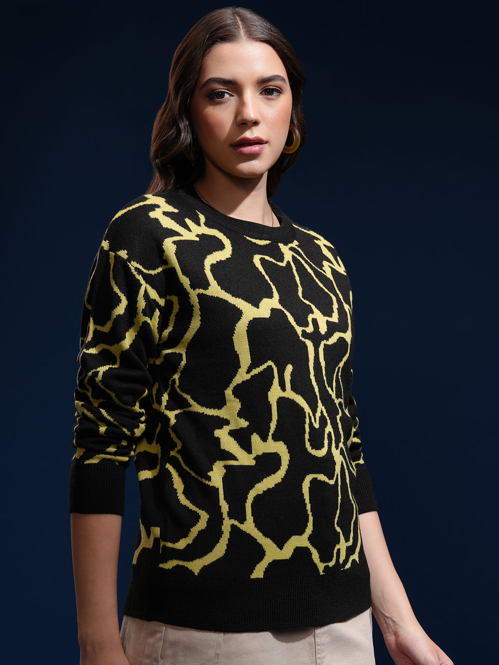 Tokyo Talkies Women Black Round Neck Sweater - Black - Image 6