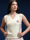 Tokyo Talkies Women Beige V-Neck Sweater - Beige - Image 1