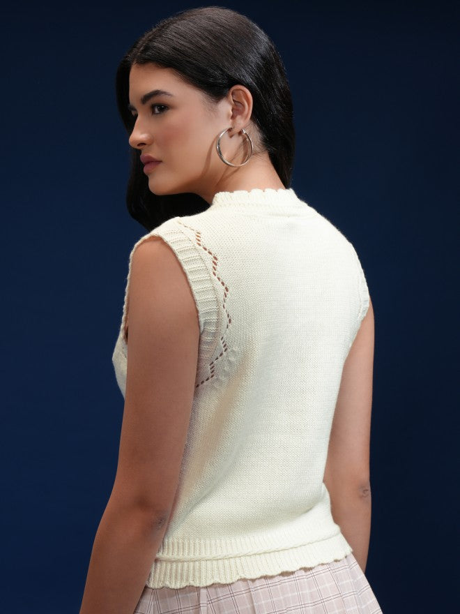 Tokyo Talkies Women Beige V-Neck Sweater - Beige - Image 3