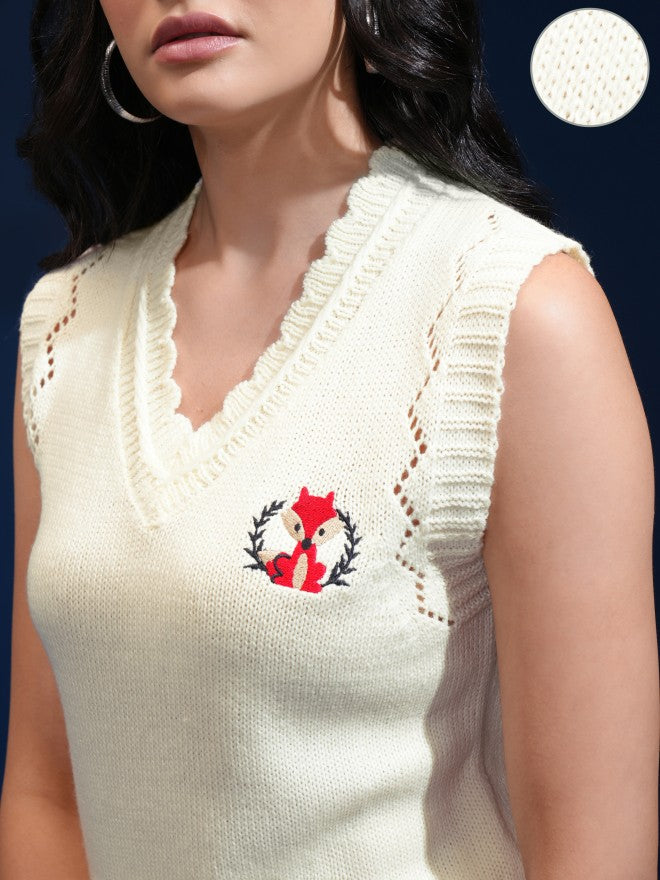 Tokyo Talkies Women Beige V-Neck Sweater - Beige - Image 5