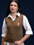 Tokyo Talkies Women Brown V-Neck Sweater - Brown - Image 1