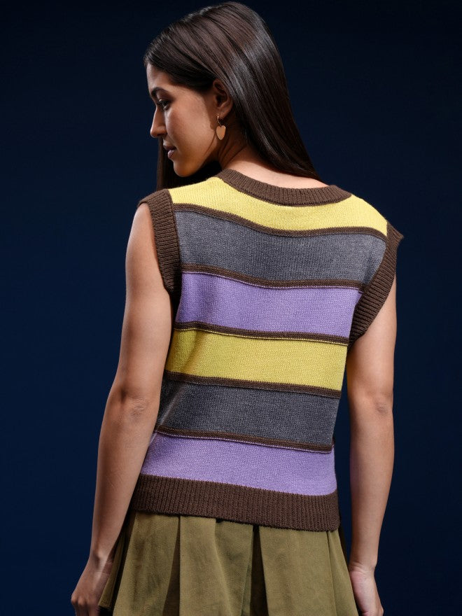 Tokyo Talkies Women Brown V-Neck Sweater - Brown - Image 3