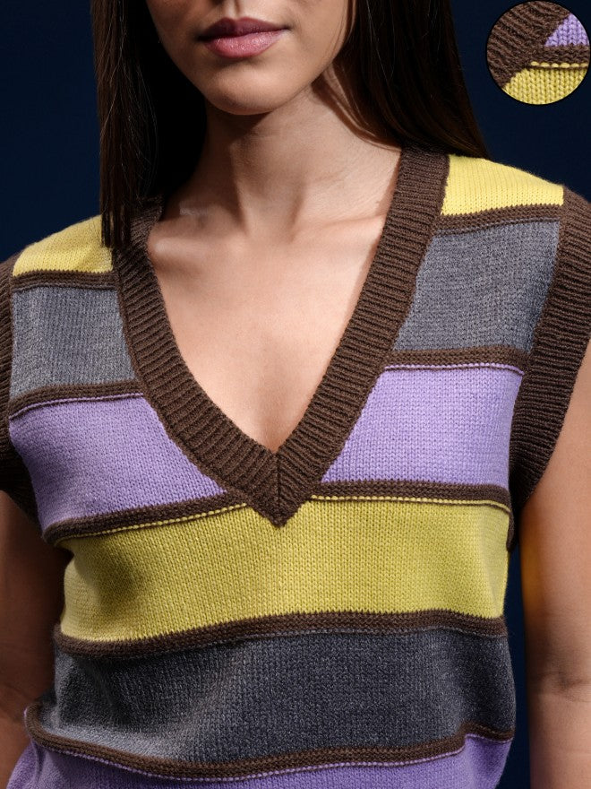 Tokyo Talkies Women Brown V-Neck Sweater - Brown - Image 5