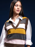Tokyo Talkies Women Brown V-Neck Sweater - Brown - Image 1
