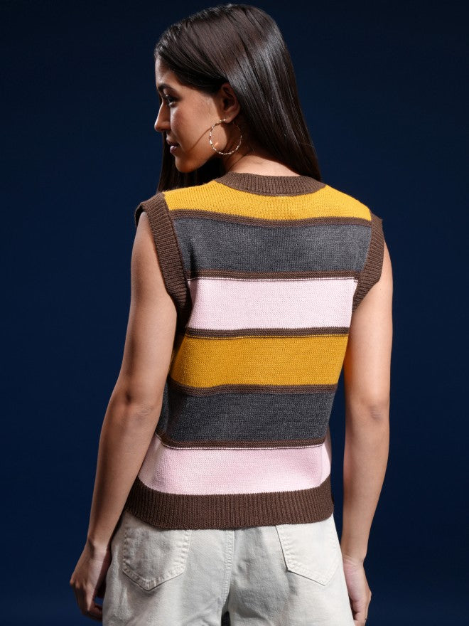 Tokyo Talkies Women Brown V-Neck Sweater - Brown - Image 3