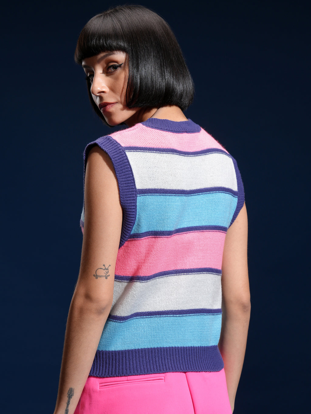 Tokyo Talkies Women Blue V-Neck Sweater - Blue - Image 3