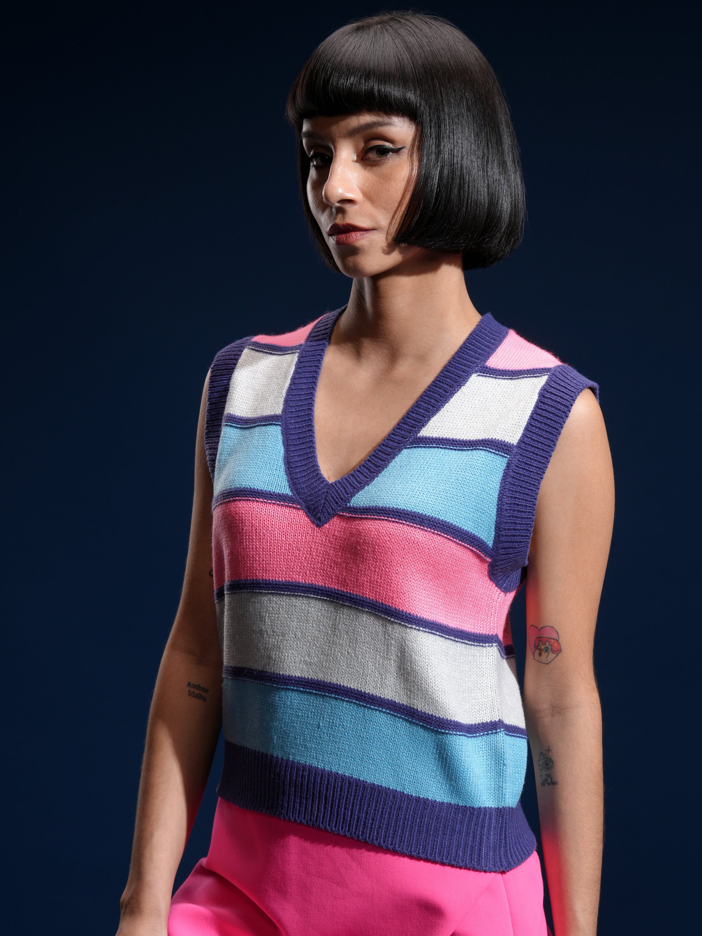 Tokyo Talkies Women Blue V-Neck Sweater - Blue - Image 4