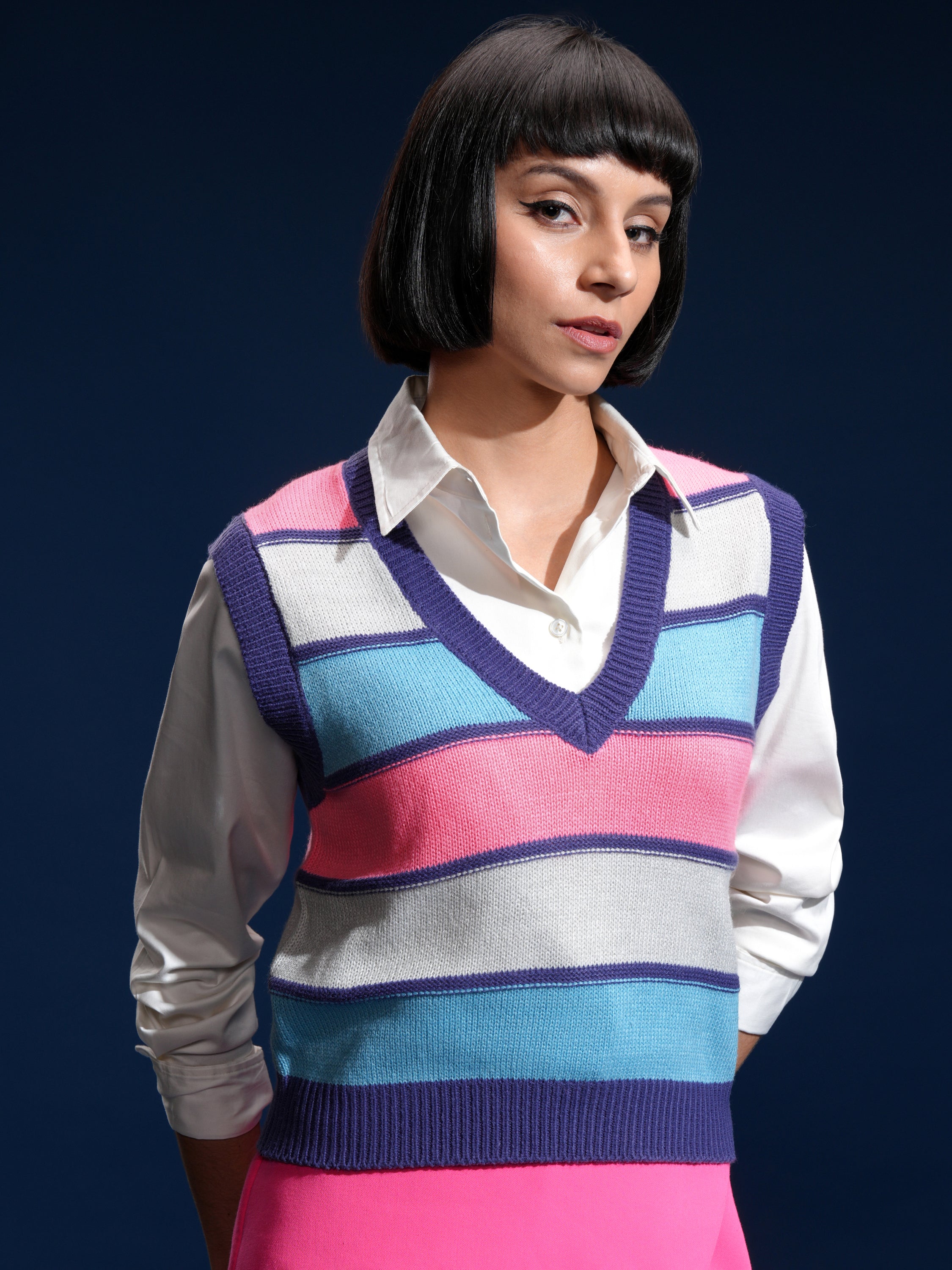 Tokyo Talkies Women Blue V-Neck Sweater - Blue - Image 6