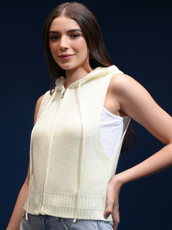 Tokyo Talkies Women Off White Hood Sweater - Off White - Image 4