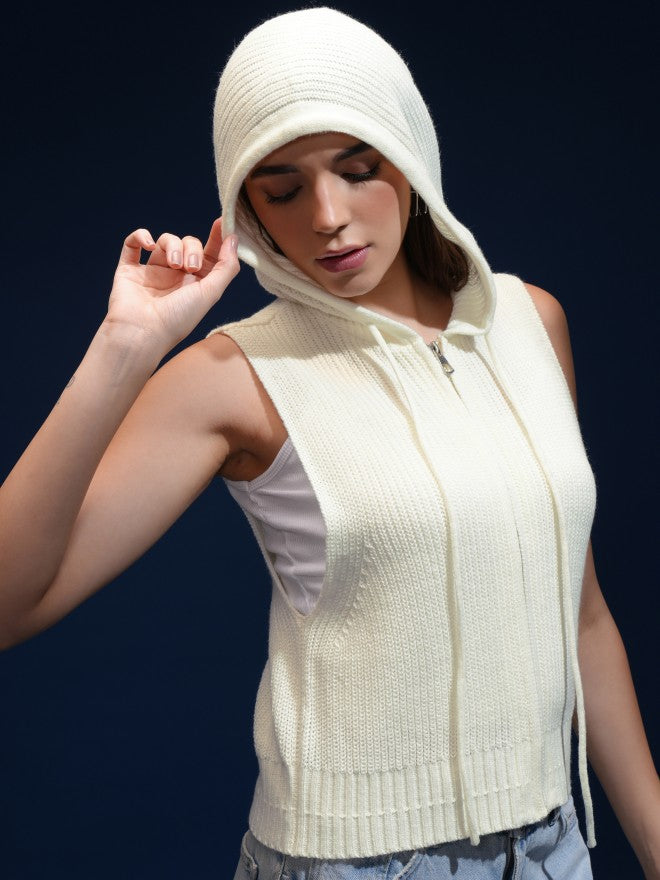 Tokyo Talkies Women Off White Hood Sweater - Off White - Image 6