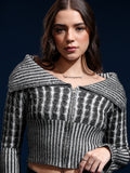Tokyo Talkies Women Black Lapel Collar Sweater - Black - Image 1