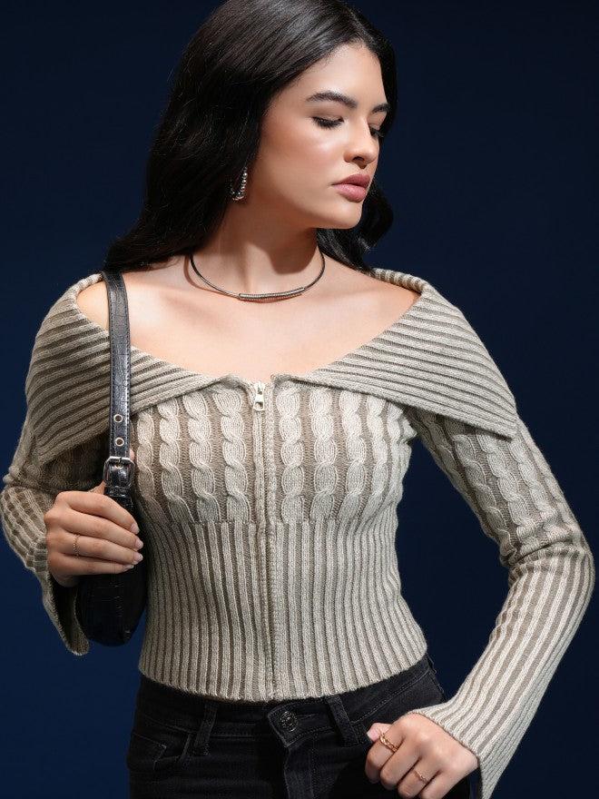 Tokyo Talkies Women White Off-Shoulder Sweater - White - Image 1