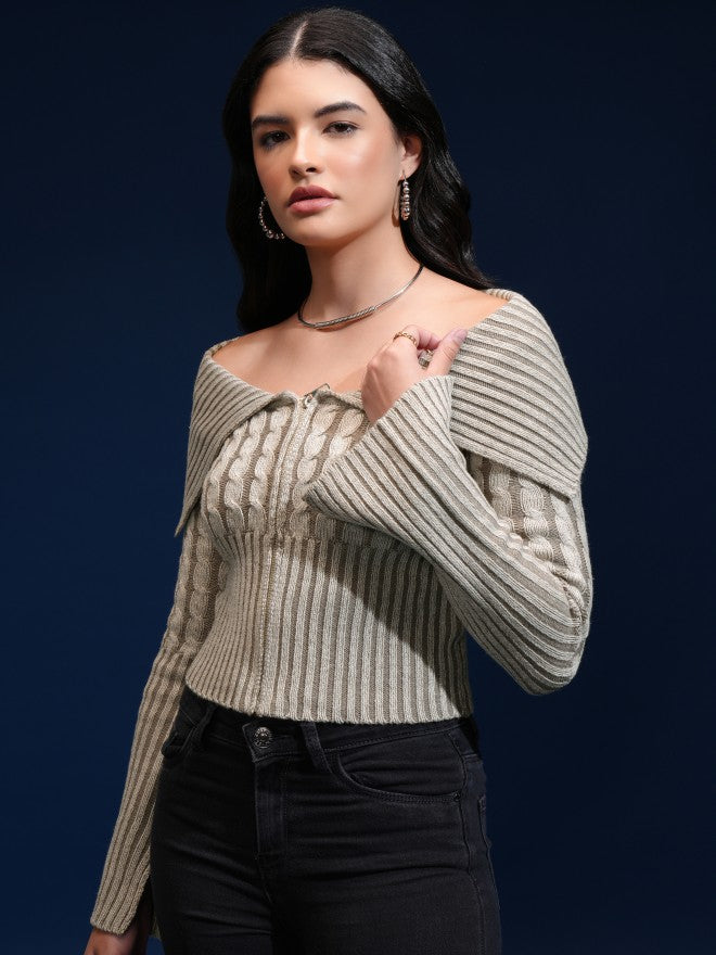 Tokyo Talkies Women White Off-Shoulder Sweater - White - Image 4
