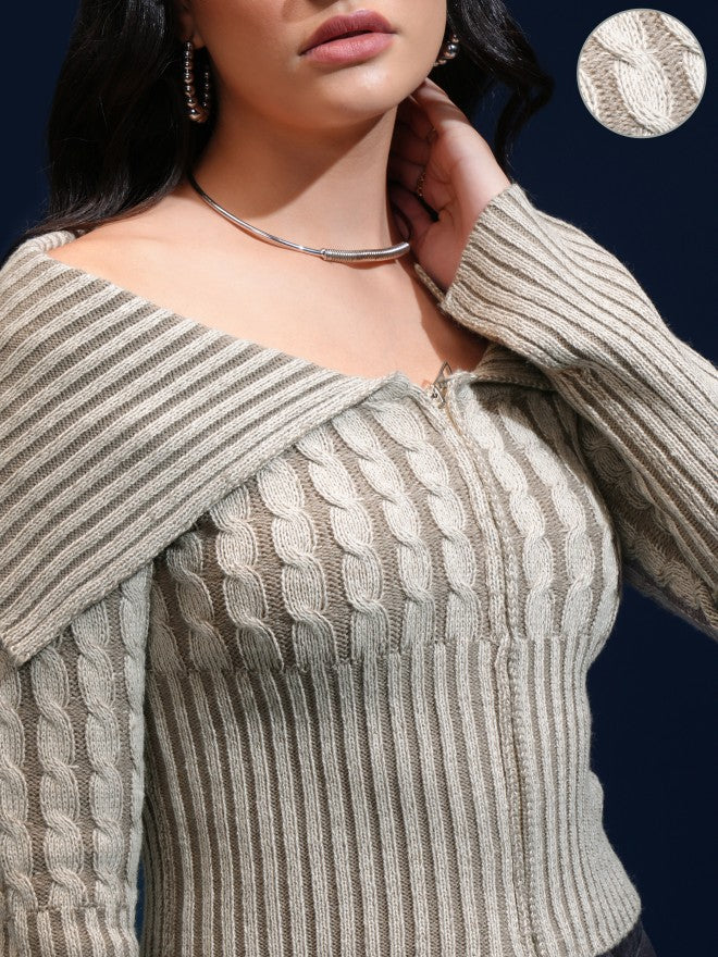 Tokyo Talkies Women White Off-Shoulder Sweater - White - Image 5