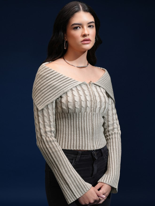 Tokyo Talkies Women White Off-Shoulder Sweater - White - Image 6