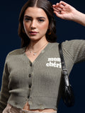 Tokyo Talkies Women Olive Lapel Collar Sweater - Olive - Image 1