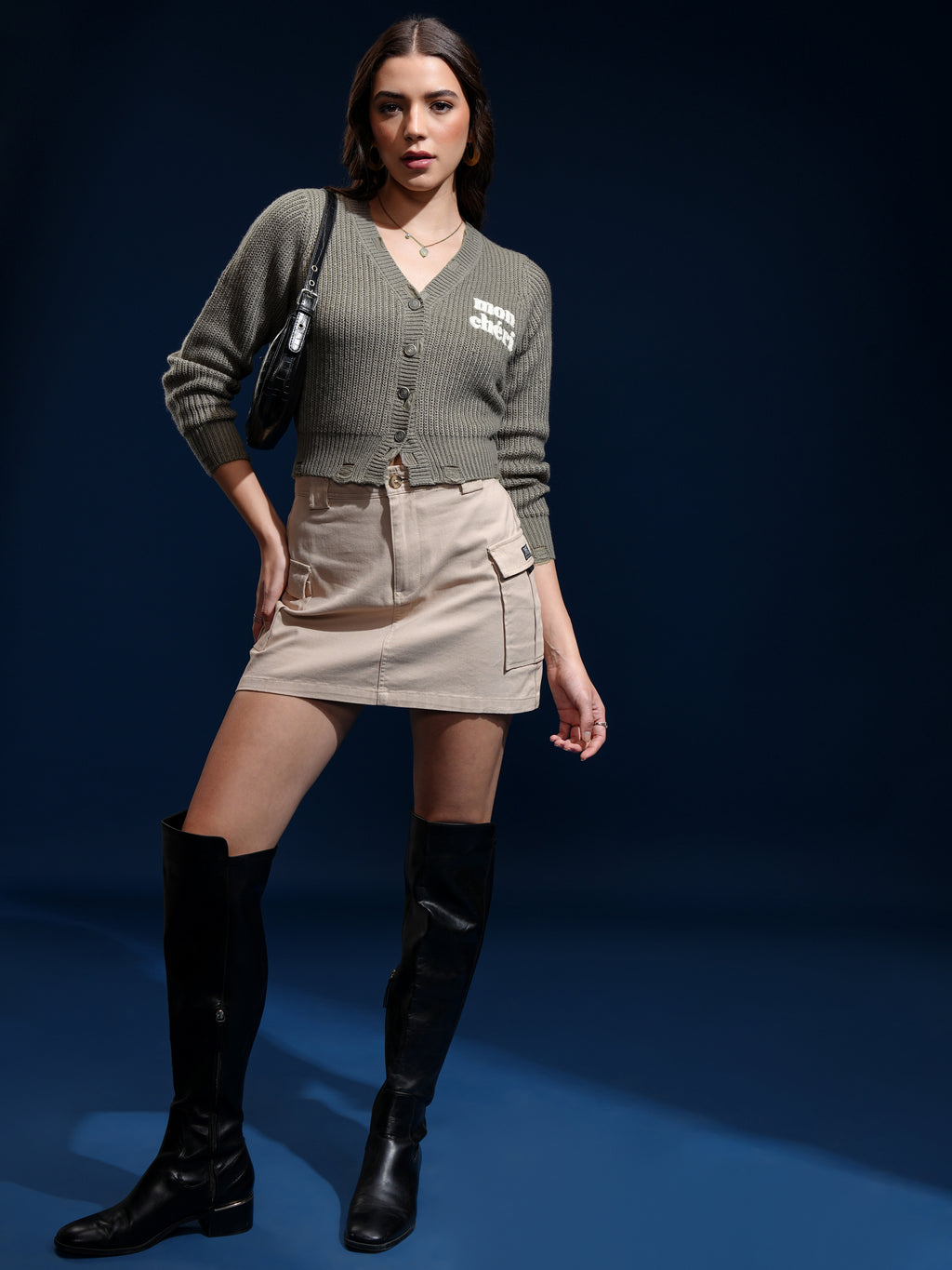 Tokyo Talkies Women Olive Lapel Collar Sweater - Olive - Image 2